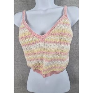 Wild Fable S Crop Top Pink Yellow Crochet Knit Tank Boho Fairy Festival Vintage